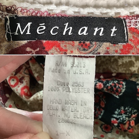 VINTAGE Plus Size Patchwork Blouse Top Brown Floral Boho Hippie Retro 70s 1X - Picture 5 of 9